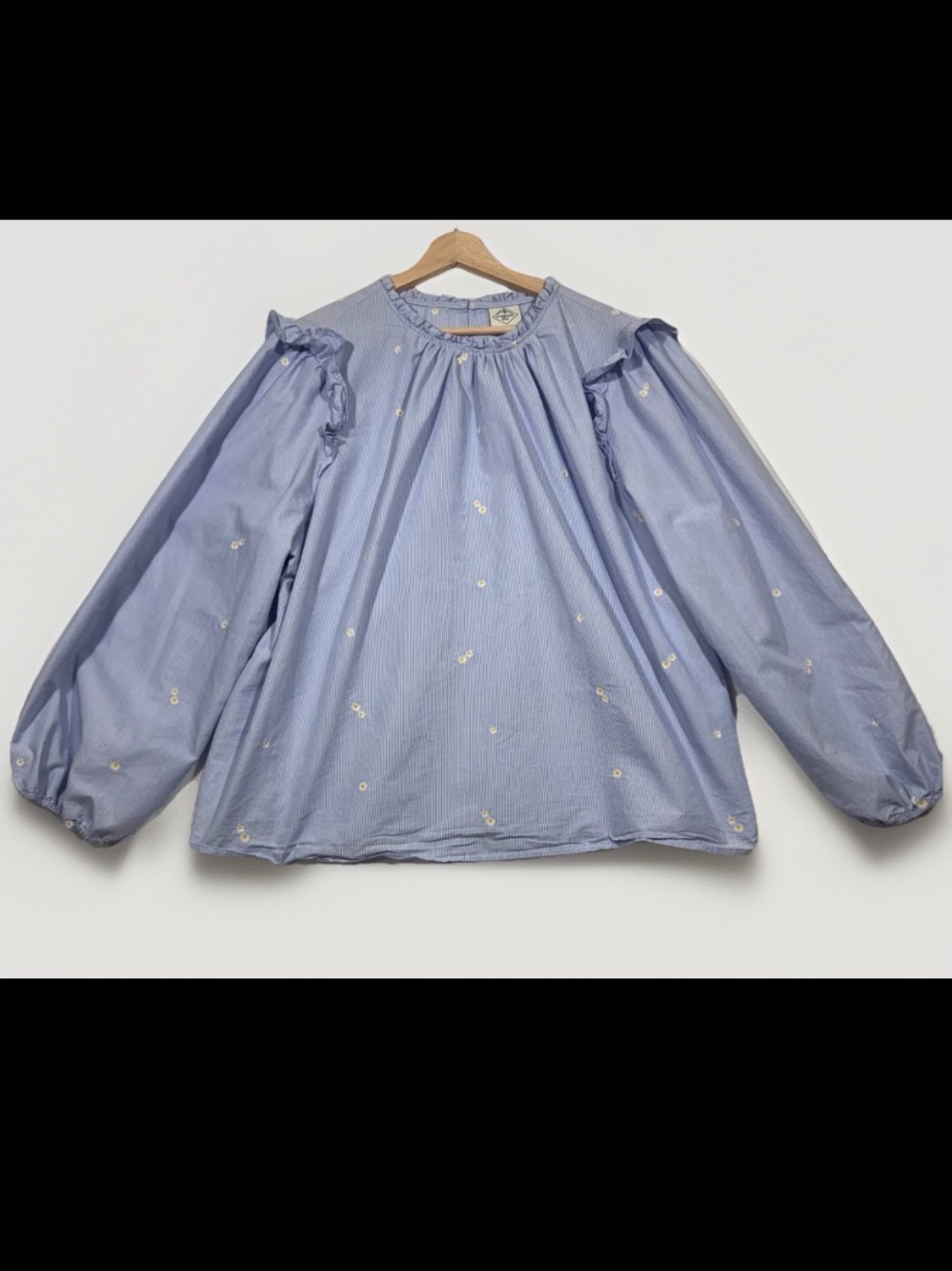 Women's Pin Striped Embroidered Daisies Blouse Womens 3X Preppy Peasant